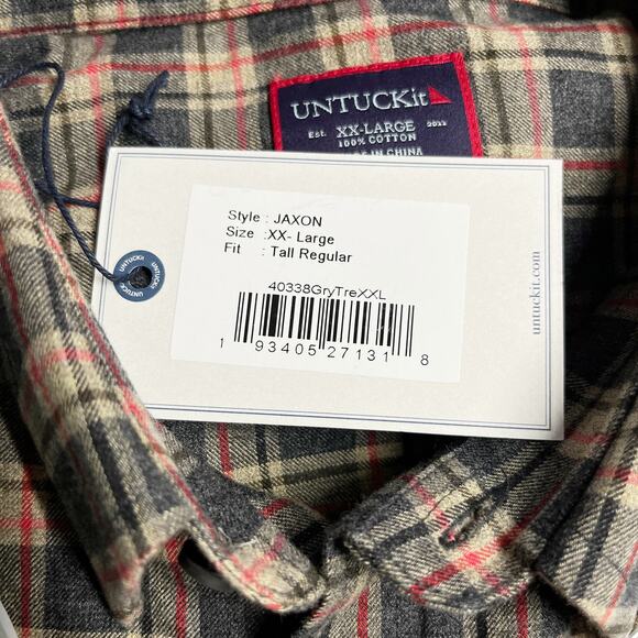 Untuckit Plaid Button Down Shirt XXL Grey Brown Red Flannel New - Picture 4 of 13